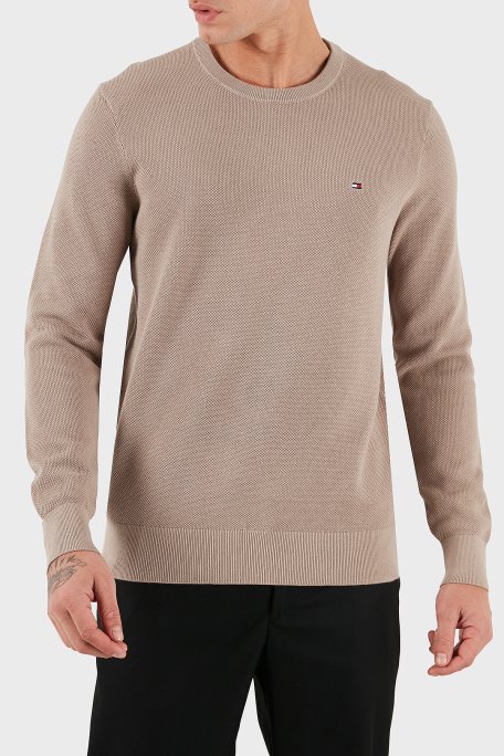 Tommy Hilfiger Pamuklu Regular Fit Bisiklet Yaka Erkek Kazak MW0MW36347 AFE BEJ - Tommy Hilfiger