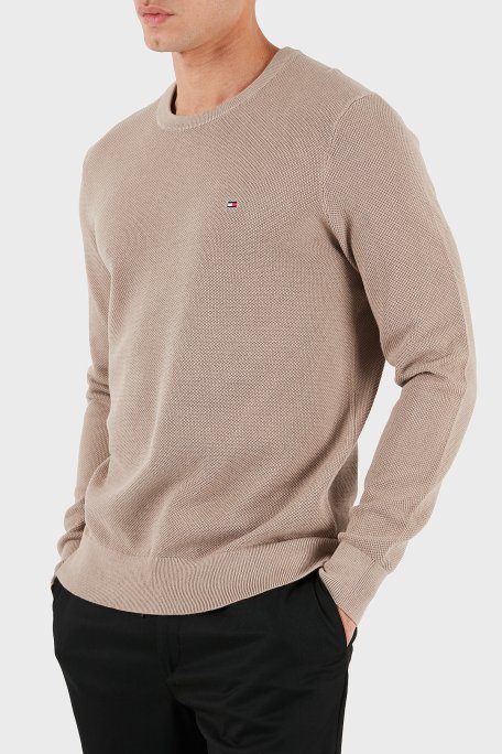 Tommy Hilfiger Pamuklu Regular Fit Bisiklet Yaka Erkek Kazak MW0MW36347 AFE BEJ - Tommy Hilfiger (1)