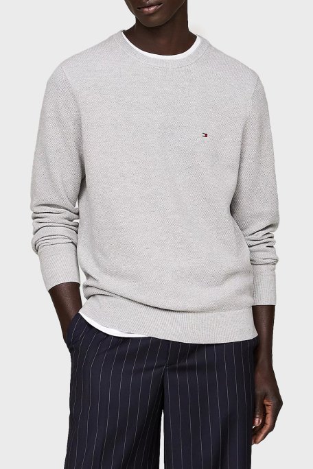 Tommy Hilfiger Pamuklu Regular Fit Bisiklet Yaka Erkek Kazak MW0MW36347 P01 GRİ - Tommy Hilfiger