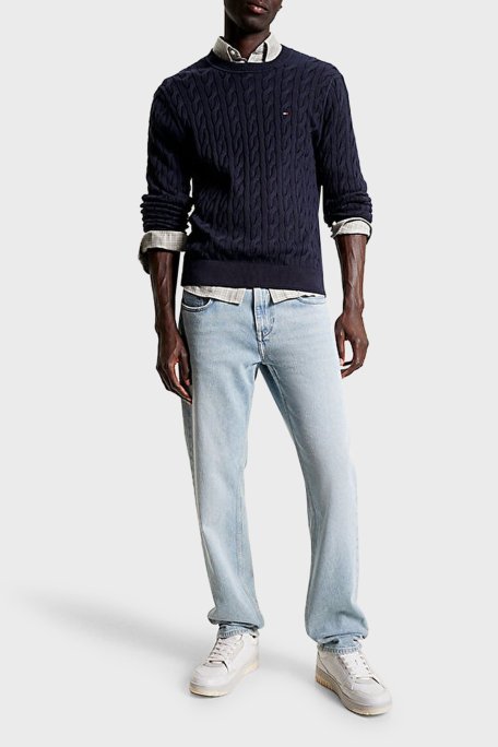 Tommy Hilfiger Pamuklu Regular Fit Bisiklet Yaka Erkek Kazak MW0MW33132 DW5 LACİVERT - Tommy Hilfiger