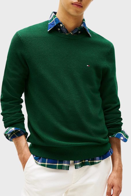 Tommy Hilfiger Pamuklu Regular Fit Bisiklet Yaka Erkek Sweat MW0MW36347 MQ8 YEŞİL - Tommy Hilfiger