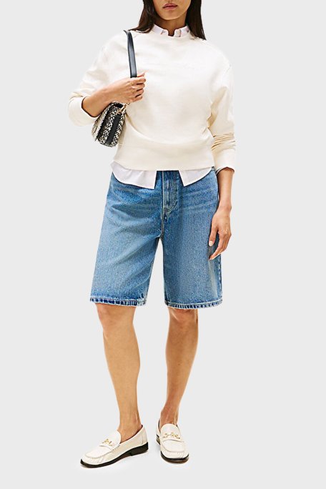 Tommy Hilfiger Pamuklu Regular Fit Bisiklet Yaka Logolu Bayan Sweat WW0WW47159 YA8 BEYAZ - Tommy Hilfiger (1)