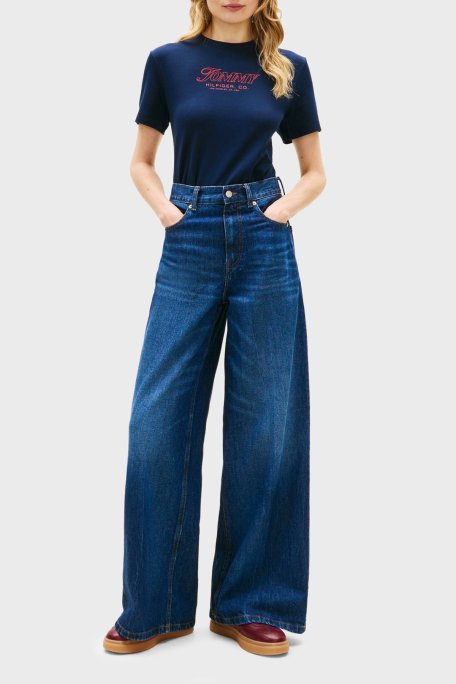 Tommy Hilfiger Pamuklu Regular Fit Bisiklet Yaka Logolu Bayan T Shirt WW0WW48707 C1G LACİVERT - Tommy Hilfiger (1)