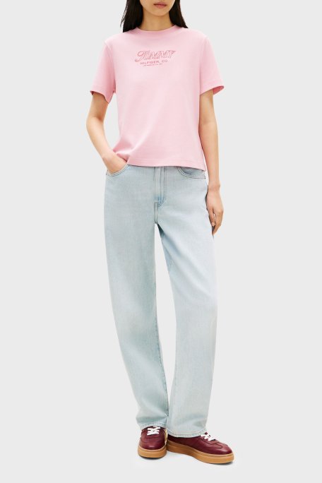 Tommy Hilfiger Pamuklu Regular Fit Bisiklet Yaka Logolu Bayan T Shirt WW0WW48707 TPG AÇIK PEMBE - Tommy Hilfiger (1)