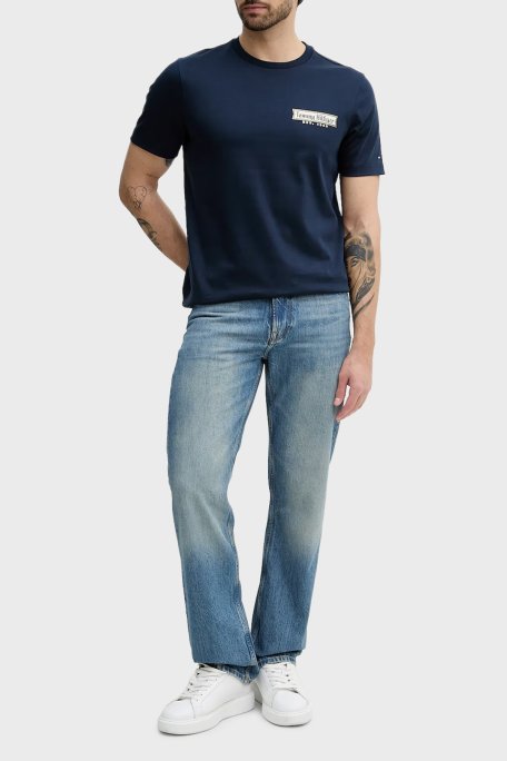 Tommy Hilfiger Pamuklu Regular Fit Bisiklet Yaka Logolu Erkek T Shirt MW0MW41463 C1G LACİVERT - Tommy Hilfiger (1)