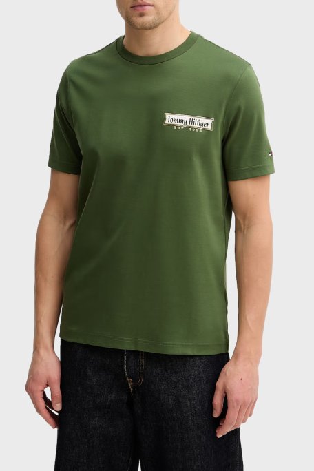 Tommy Hilfiger Pamuklu Regular Fit Bisiklet Yaka Logolu Erkek T Shirt MW0MW41463 L01 YEŞİL - Tommy Hilfiger