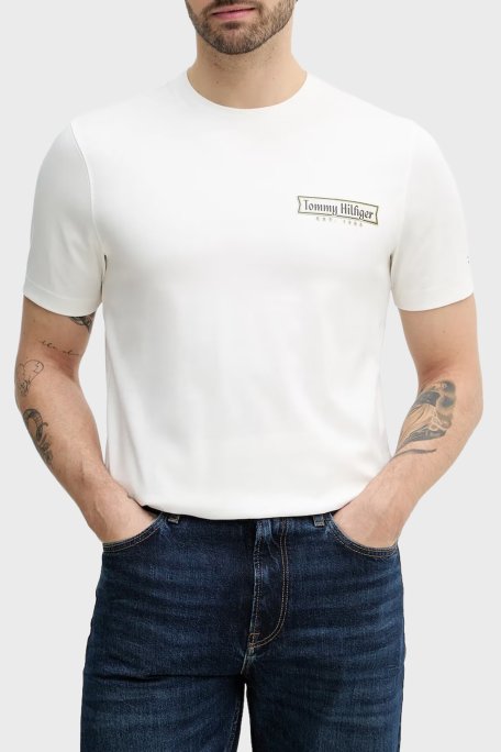 Tommy Hilfiger Pamuklu Regular Fit Bisiklet Yaka Logolu Erkek T Shirt MW0MW41463 YBL BEYAZ - Tommy Hilfiger