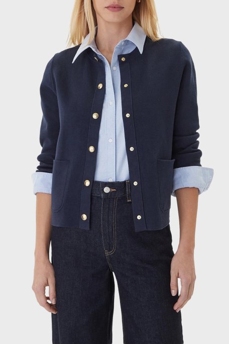 Tommy Hilfiger Pamuklu Regular Fit Çift Taraflı Düğmeli Bayan Kazak WW0WW40846 0X4 LACİVERT-BEYAZ - Tommy Hilfiger