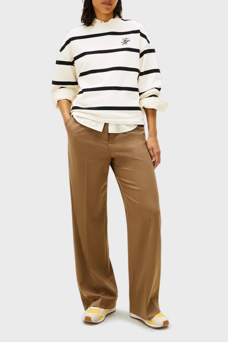 Tommy Hilfiger Pamuklu Regular Fit Çizgili Bisiklet Yaka Bayan Sweat WW0WW48431 0AB BEJ - Tommy Hilfiger (1)