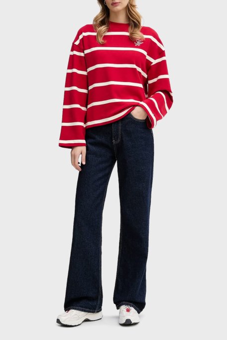 Tommy Hilfiger Pamuklu Regular Fit Çizgili Bisiklet Yaka Bayan Sweat WW0WW48431 0E2 KIRMIZI-BEYAZ - Tommy Hilfiger (1)