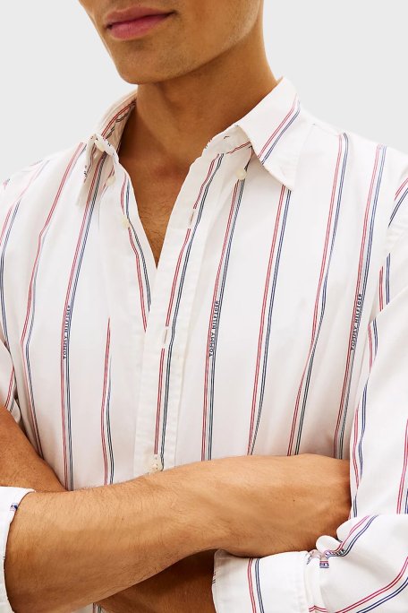Tommy Hilfiger Pamuklu Regular Fit Çizgili Logo Detaylı Uzun Kollu Erkek Gömlek MW0MW41693 0K4 BEYAZ - Tommy Hilfiger (1)