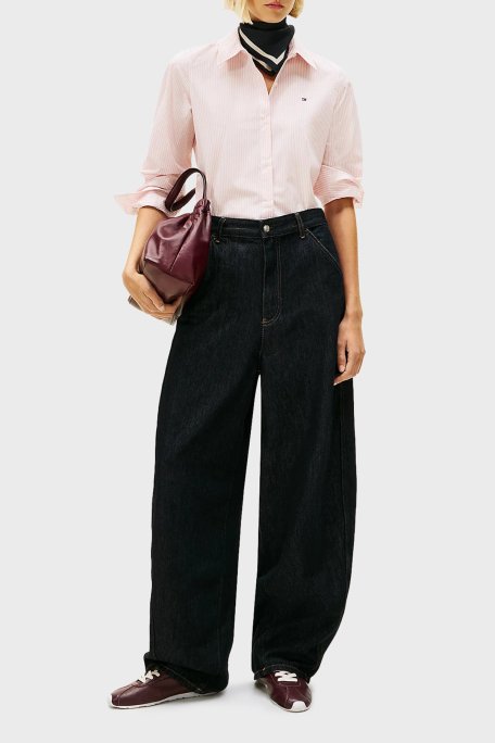 Tommy Hilfiger Pamuklu Regular Fit Çizgili Uzun Kollu Bayan Gömlek WW0WW47169 0D5 PEMBE - Tommy Hilfiger (1)