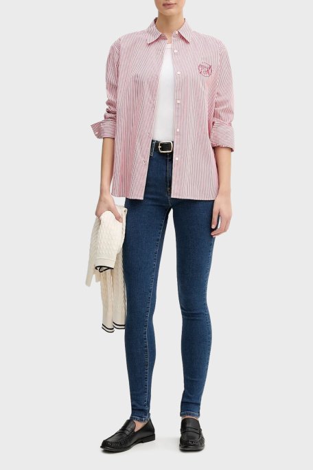 Tommy Hilfiger Pamuklu Regular Fit Çizgili Uzun Kollu Bayan Gömlek WW0WW48190 0E7 KIRMIZI - Tommy Hilfiger (1)