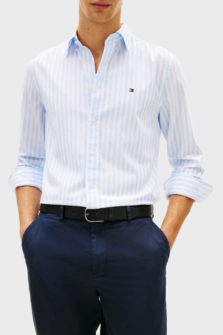 Tommy Hilfiger Pamuklu Regular Fit Çizgili Uzun Kollu Erkek Gömlek MW0MW42440 0A4 BEYAZ-MAVİ - Tommy Hilfiger
