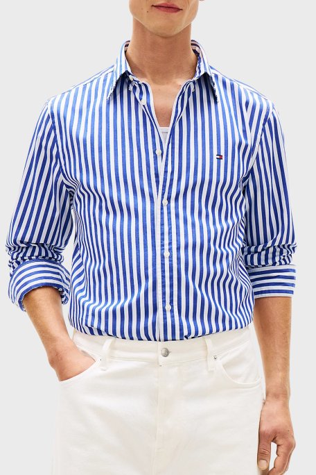 Tommy Hilfiger Pamuklu Regular Fit Çizgili Uzun Kollu Erkek Gömlek MW0MW42440 0A6 LACİVERT - Tommy Hilfiger