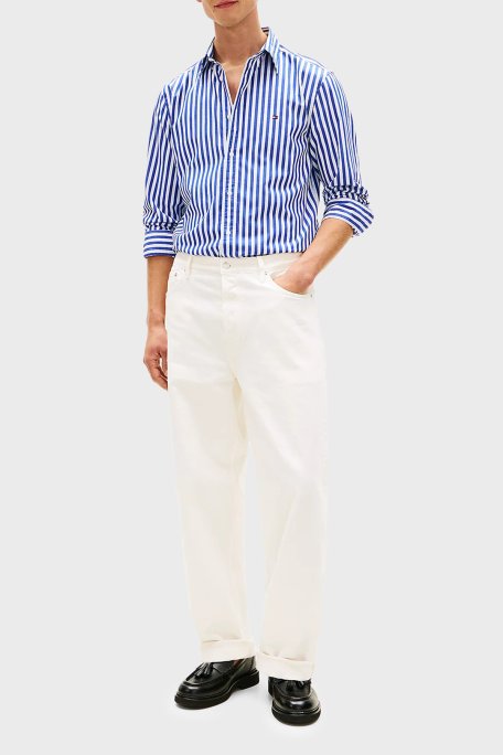 Tommy Hilfiger Pamuklu Regular Fit Çizgili Uzun Kollu Erkek Gömlek MW0MW42440 0A6 LACİVERT - Tommy Hilfiger (1)