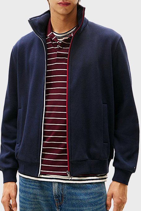 Tommy Hilfiger Pamuklu Regular Fit Dik Yaka Fermuarlı Erkek Sweat MW0MW40481 DW5 LACİVERT - Tommy Hilfiger