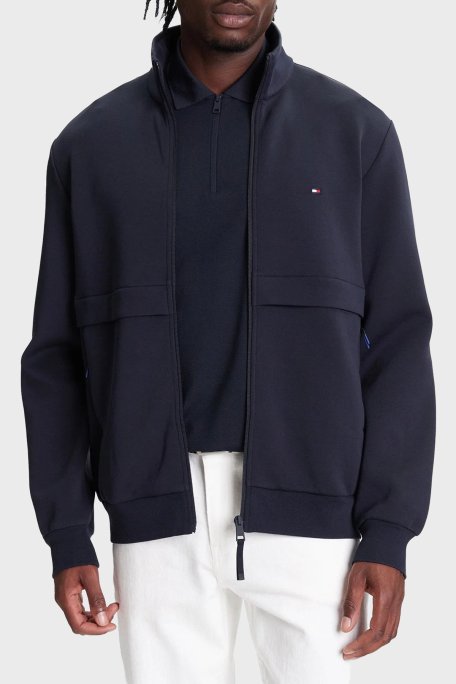 Tommy Hilfiger Pamuklu Regular Fit Dik Yaka Fermuarlı Erkek Sweat MW0MW41227 DW5 LACİVERT - Tommy Hilfiger