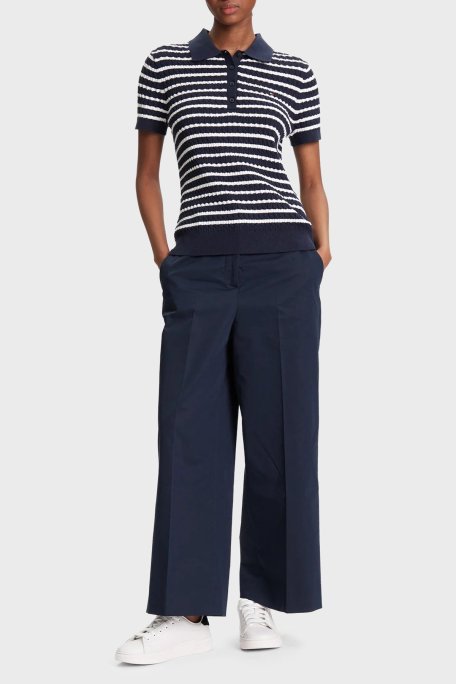 Tommy Hilfiger Pamuklu Regular Fit Düğmeli Polo Yaka Çizgili Kısa Kollu Bayan Kazak WW0WW41474 0BB LACİVERT - Tommy Hilfiger (1)