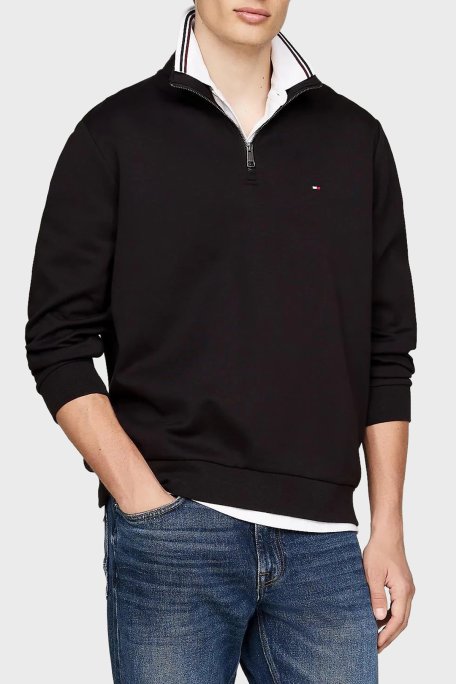 Tommy Hilfiger Pamuklu Regular Fit Fermuarlı Dik Yaka Erkek Sweat MW0MW36510 BDS SİYAH - Tommy Hilfiger