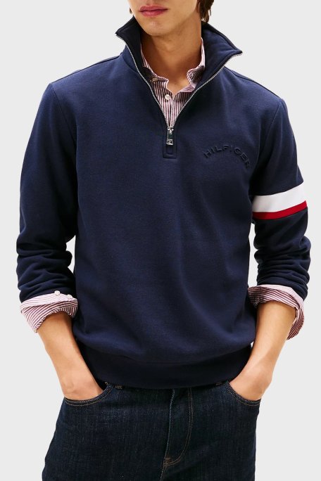Tommy Hilfiger Pamuklu Regular Fit Fermuarlı Dik Yaka Erkek Sweat MW0MW40480 DW5 LACİVERT - Tommy Hilfiger