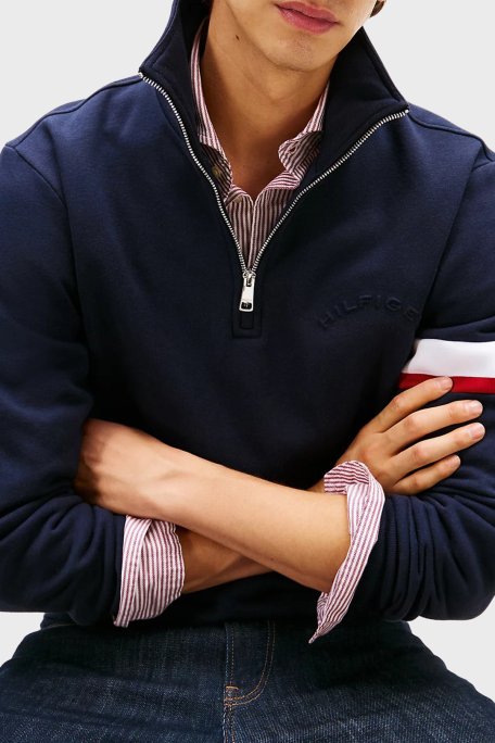 Tommy Hilfiger Pamuklu Regular Fit Fermuarlı Dik Yaka Erkek Sweat MW0MW40480 DW5 LACİVERT - Tommy Hilfiger (1)