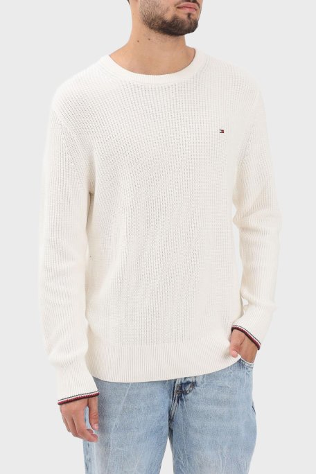 Tommy Hilfiger Pamuklu Regular Fit Logolu Bisiklet Yaka Erkek Kazak MW0MW41516 Z00 AÇIK BEJ - Tommy Hilfiger