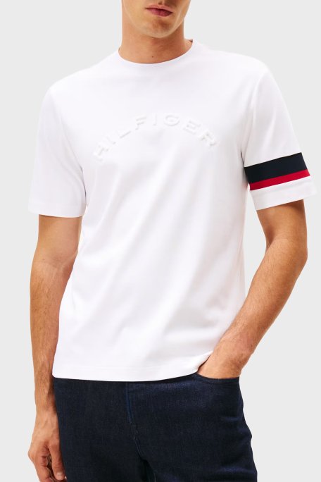 Tommy Hilfiger Pamuklu Regular Fit Logolu Bisiklet Yaka Erkek T Shirt MW0MW40018 YBR BEYAZ - Tommy Hilfiger