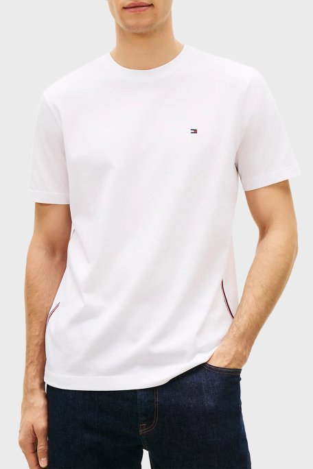 Tommy Hilfiger Pamuklu Regular Fit Logolu Bisiklet Yaka Erkek T Shirt MW0MW42393 YBR BEYAZ - Tommy Hilfiger