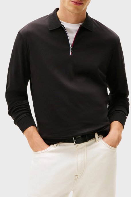 Tommy Hilfiger Pamuklu Regular Fit Logolu Erkek Polo Yaka Sweat MW0MW40302 BDS SİYAH - Tommy Hilfiger