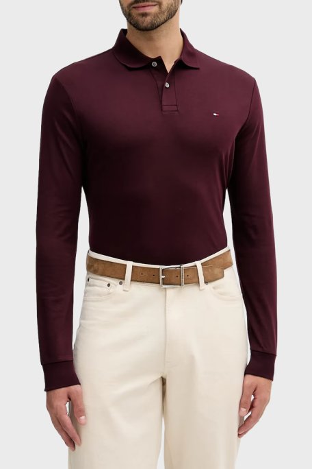 Tommy Hilfiger Pamuklu Regular Fit Logolu Erkek Polo Yaka T Shirt MW0MW37317 VLP BORDO - Tommy Hilfiger