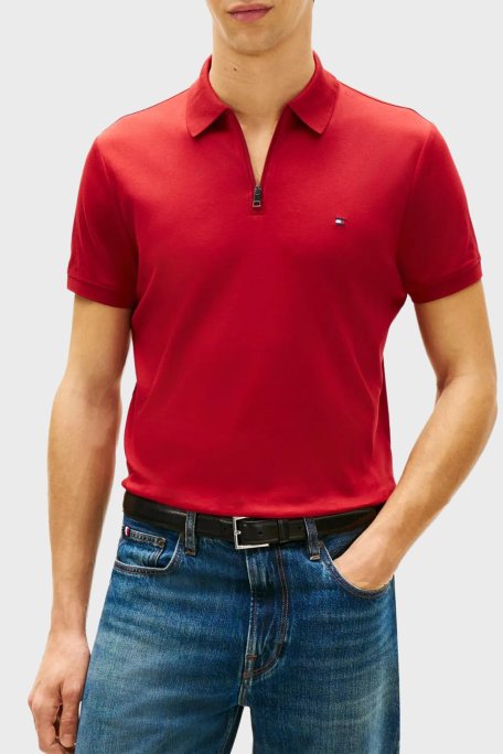 Tommy Hilfiger Pamuklu Regular Fit Logolu Fermuarlı Erkek Polo Yaka T Shirt MW0MW42758 XIT KIRMIZI - Tommy Hilfiger