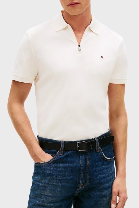 Tommy Hilfiger Pamuklu Regular Fit Logolu Fermuarlı Erkek Polo Yaka T Shirt MW0MW42758 Z00 AÇIK BEJ - Tommy Hilfiger