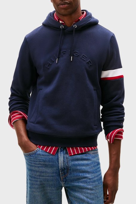 Tommy Hilfiger Pamuklu Regular Fit Logolu Kapüşonlu Erkek Sweat MW0MW40479 DW5 LACİVERT - Tommy Hilfiger