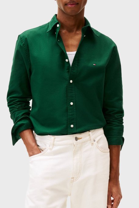 Tommy Hilfiger Pamuklu Regular Fit Logolu Uzun Kollu Erkek Gömlek MW0MW35774 0IA YEŞİL - Tommy Hilfiger