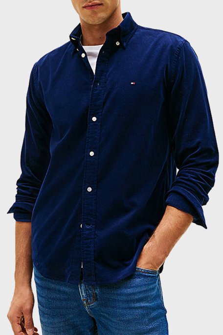Tommy Hilfiger Pamuklu Regular Fit Logolu Uzun Kollu Erkek Gömlek MW0MW40469 C7G MAVİ - Tommy Hilfiger