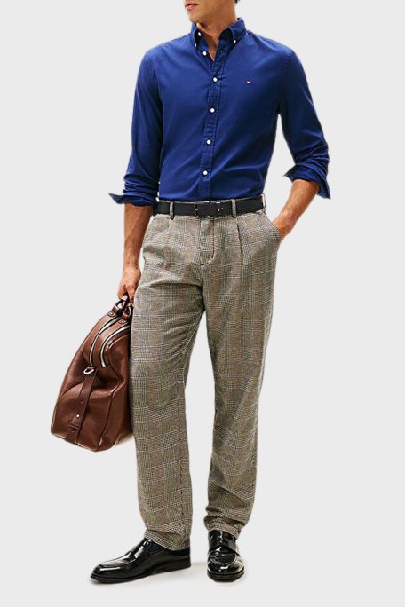 Tommy Hilfiger Pamuklu Regular Fit Logolu Düğmeli Yaka Uzun Kollu Erkek Gömlek MW0MW40469 C7G MAVİ - Tommy Hilfiger (1)