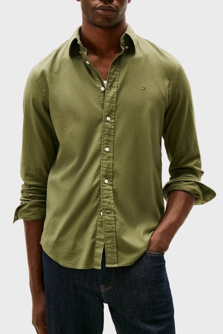 Tommy Hilfiger Pamuklu Regular Fit Logolu Uzun Kollu Erkek Gömlek MW0MW40469 PLI YEŞİL - Tommy Hilfiger