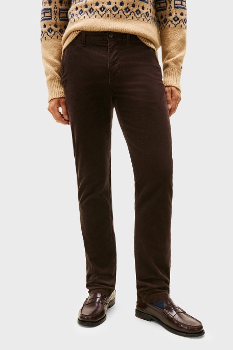 Tommy Hilfiger Pamuklu Regular Fit Normal Bel Kadife Erkek Pantolon MW0MW40267 0HD KAHVE - Tommy Hilfiger