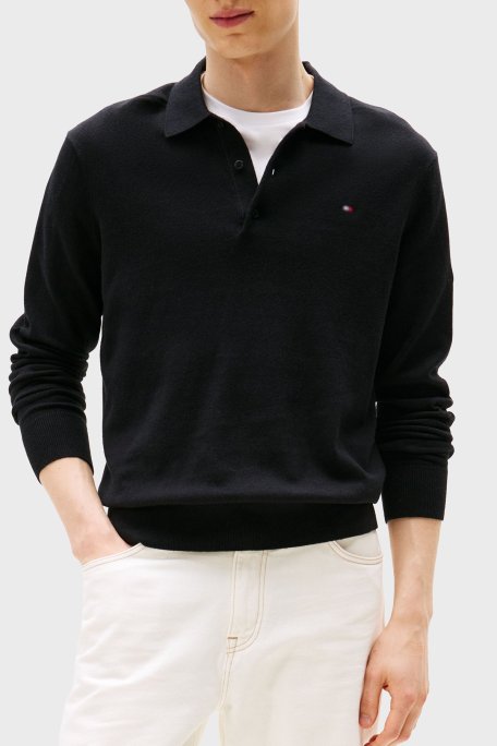 Tommy Hilfiger Pamuklu Regular Fit Polo Yaka Erkek Kazak MW0MW36519 BDS SİYAH - Tommy Hilfiger