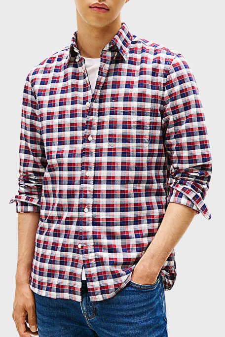 Tommy Hilfiger Pamuklu Regular Fit Uzun Kollu Ekoseli Erkek Gömlek MW0MW40465 0QJ KIRMIZI - Tommy Hilfiger