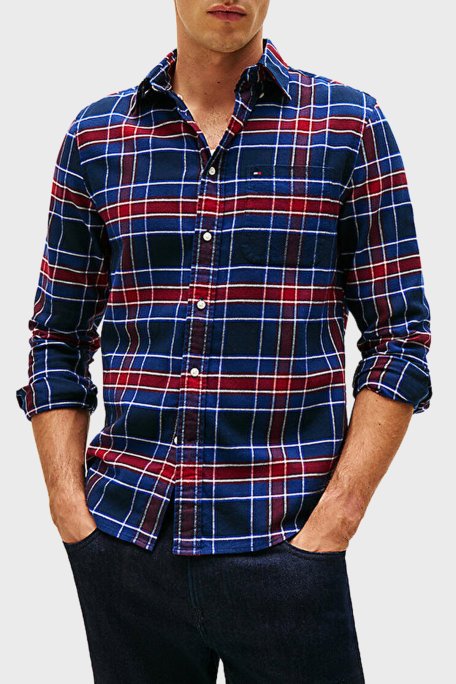 Tommy Hilfiger Pamuklu Regular Fit Uzun Kollu Ekoseli Erkek Gömlek MW0MW40473 0MS LACİVERT-BEYAZ - Tommy Hilfiger