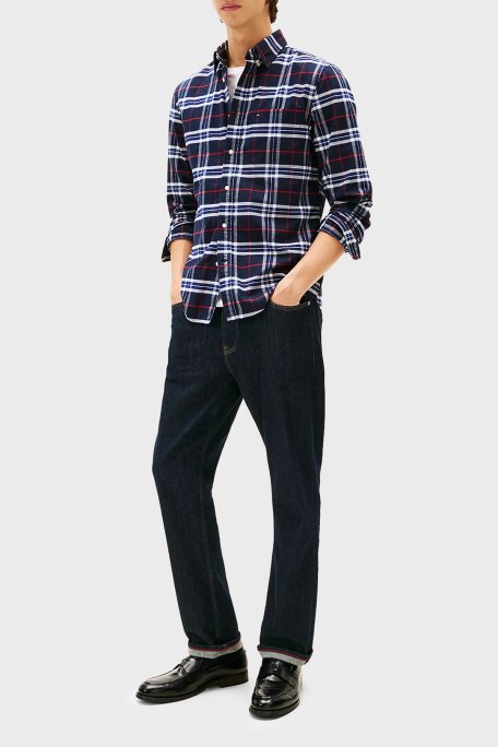 Tommy Hilfiger Pamuklu Regular Fit Uzun Kollu Ekoseli Erkek Gömlek MW0MW40894 0MU LACİVERT-BEYAZ - Tommy Hilfiger (1)