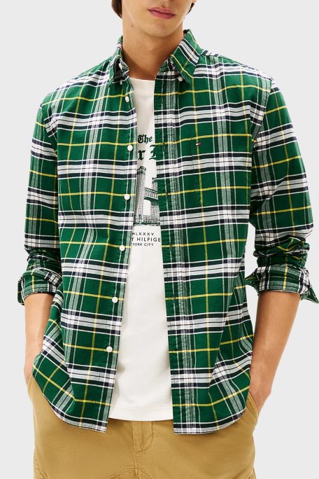 Tommy Hilfiger Pamuklu Regular Fit Uzun Kollu Ekoseli Erkek Gömlek MW0MW40894 0N5 YEŞİL-BEYAZ - Tommy Hilfiger