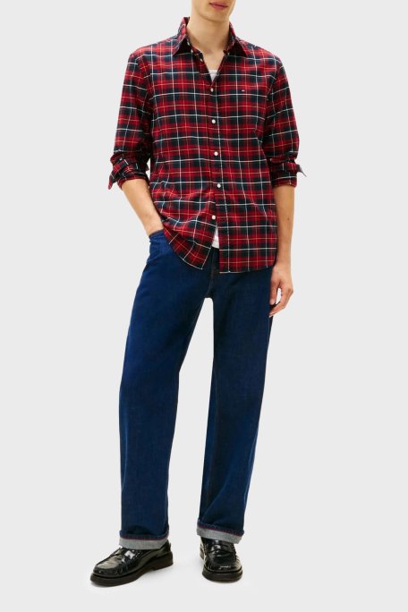 Tommy Hilfiger Pamuklu Regular Fit Uzun Kollu Ekoseli Erkek Gömlek MW0MW41494 0QJ KIRMIZI - Tommy Hilfiger (1)