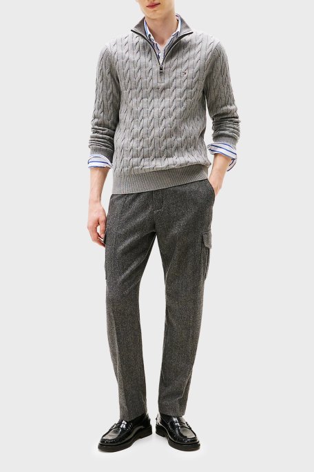 Tommy Hilfiger Pamuklu Regular Fit Yarım Fermuarlı Dik Yaka Erkek Kazak MW0MW36532 P91 GRİ - Tommy Hilfiger (1)