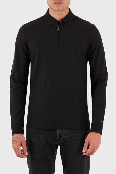 Tommy Hilfiger Pamuklu Regular Fit Yarım Fermuarlı Erkek Polo Yaka Sweat MW0MW44244 BDS SİYAH - Tommy Hilfiger