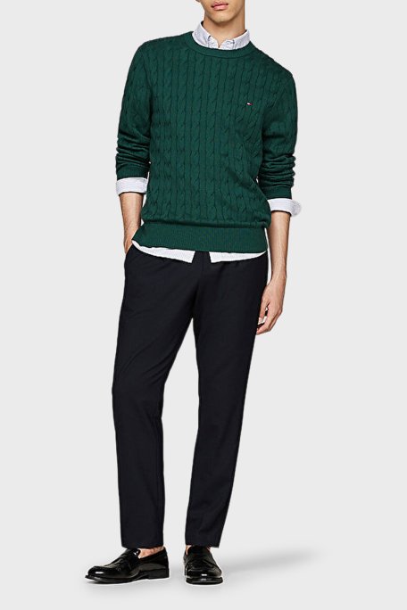 Tommy Hilfiger Pamuklu Relaxed Fit Örgülü Bisiklet Yaka Erkek Kazak MW0MW33132 L6K YEŞİL - Tommy Hilfiger (1)