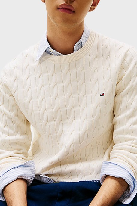 Tommy Hilfiger Pamuklu Relaxed Fit Örgülü Bisiklet Yaka Erkek Kazak MW0MW33132 Z00 AÇIK BEJ - Tommy Hilfiger (1)