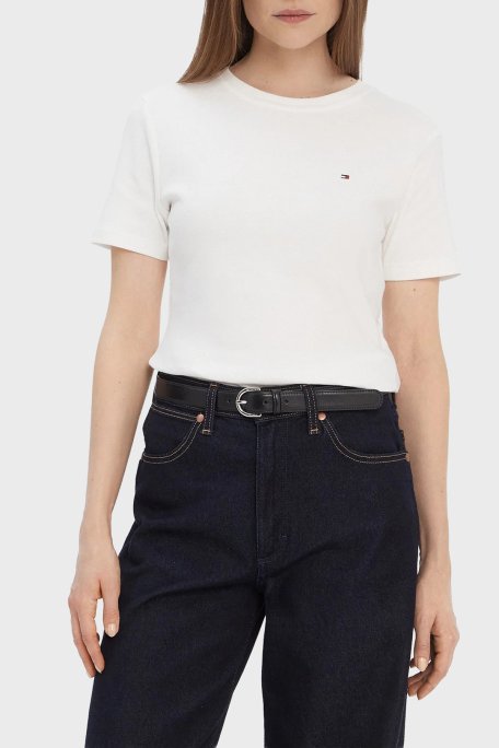 Tommy Hilfiger Pamuklu Slim Fit Bisiklet Yaka Bayan T Shirt WW0WW40587 YBL BEYAZ - Tommy Hilfiger